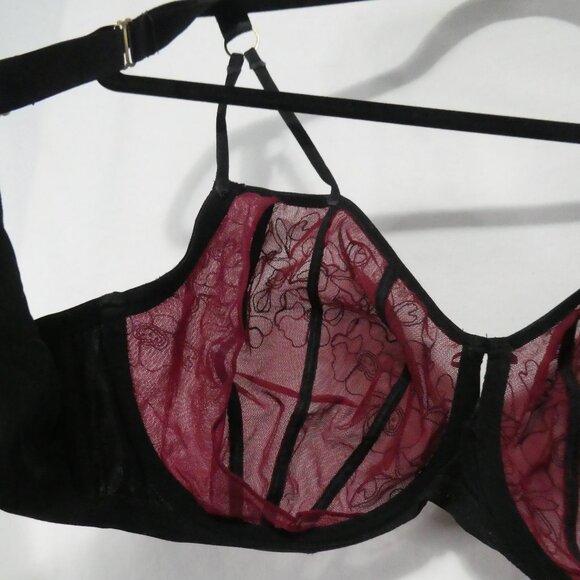 AG - ASHLEY GRAHAM | 40 DDD | Burgundy and Black Lace Accented Bra - Picture 14 of 16